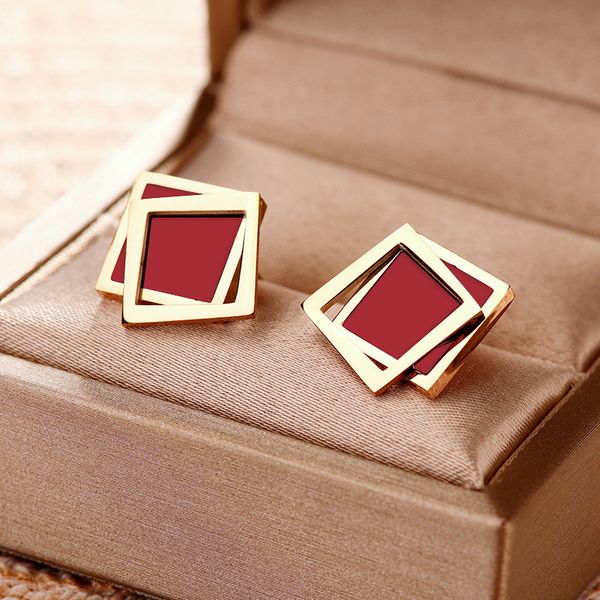 

square titanium steel stud earings designer earrings for women jewelery earring gold luxury earings orecchini clover westwood medusa schmuck, Golden;silver
