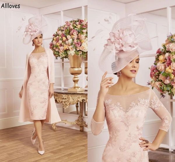 

blush pink sheath mother of the bride dresses with long chiffon jacket cape lace appliqued bateau neck women formal party gowns groom mother, Black;red
