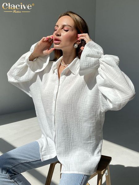 

women's blouses shirts clacive fashion white office woman blouses autumn lapel long sleeve 100%cotton shirts lady elegant chic female c