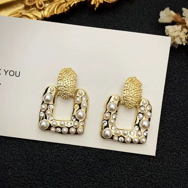 

luxurious and fashionable palace style pearl earrings trendy minority retro design sense geometric earrings south korea east gate earrings, Golden