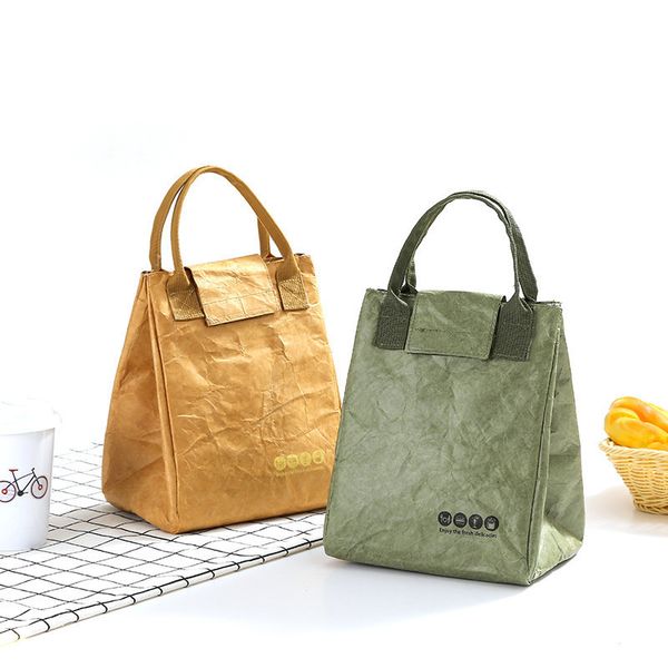 

ice packsisothermic bags foldable reusable leakproof food container large capacity lunch bag waterproof thermal insulation kraft paper 23022