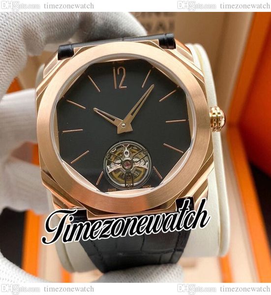 

djf octo finissimo 102346 bgo40bgltbxt automatic mens watch tourbillon black dial stick markers rose gold case leather strap new watches tim, Slivery;brown
