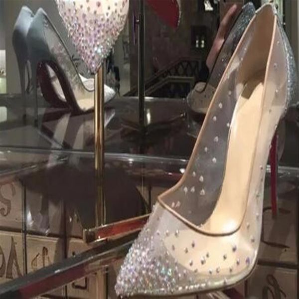 

-fashion women pumps peep toe crystal buckle strap party wedding shoes golden air mesh see-through ankle strap #9022241k, Black
