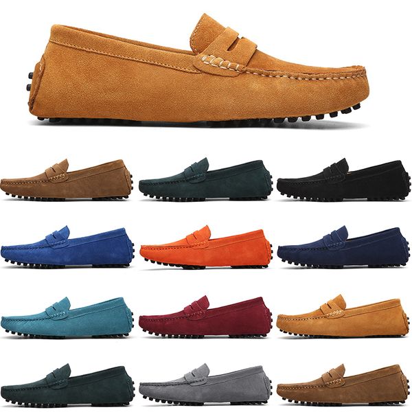 

men casual shoes mens slip on lazy suede leather shoe big size 38-47 ivory, Black