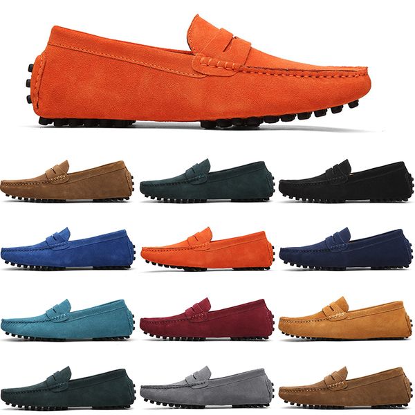 

men casual shoes mens slip on lazy suede leather shoe big size 38-47 pink, Black