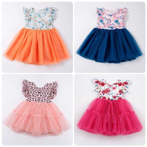

girl's dresses girlymax summer baby girls twirl knee length kid clothing floral leopard tutu dress ruffle sleevel g230222, Red;yellow