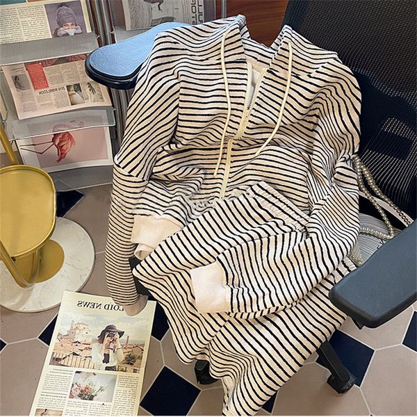 

women s two piece pants casual striped hoodie sports suit women loose long sleeve cardigan hooded sweatshirt elastic waist wide leg shorts 2, White