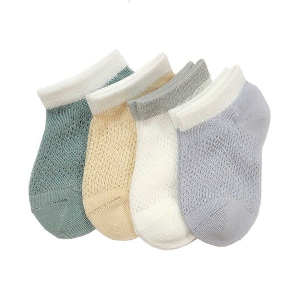 

baby socks mesh spring and summer thin patchwork color combed cotton loose mouth newborn baby boat socks, Pink;yellow