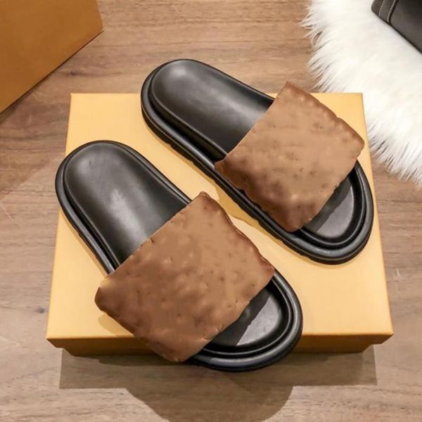 

men women slippers pillow sliders pool slides summer beach shoes platform sandal fashion embossed mules slipper eu44, Black