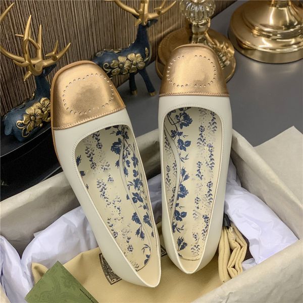 

designer sandals womens leather flat shoes ballet letter pattern metal toe cap shoe 35-40, Black