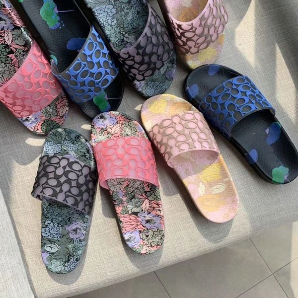 

designer beach slipper sandals slides mens women embossed summer sandal beach slide flat platform ladies home fashion shoes striped causal s, Black