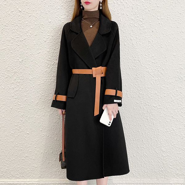

women's jacket wool autumn winter clothing medium length ins doublesided woolen coats wild elegant female korean outerwear 230223, Black;brown