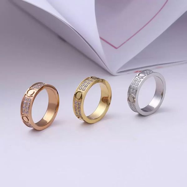 

fashion ring designer ring couple diamond screw ring ladies stainless steel zircon jewelry gifts ladies accessories wholesale, Silver