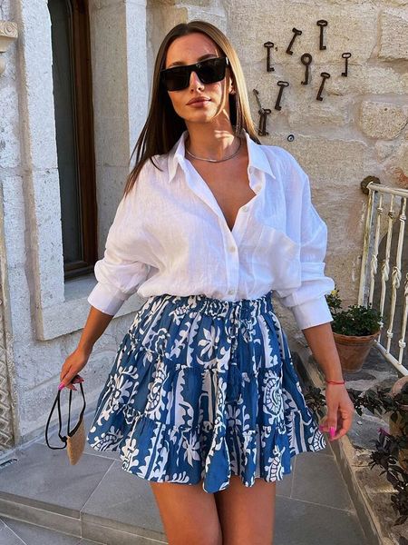 

skirts klkxmyt traf women fashion pleated printed mini vintage elastic high waist party female mujer 230223, Black