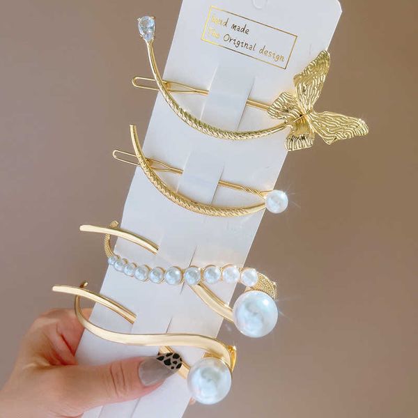 

hair clips barrettes 2022 new fashion crystal pearl hairpin hair accessories for women korea gold silver butterfly hair hold lady hair pins, Golden;silver