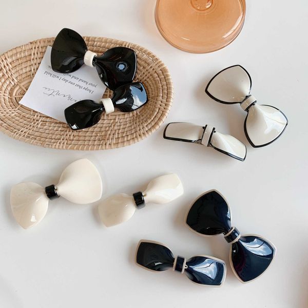 

hair clips barrettes new fashionable plastic black and white bow hair clip hair ornament simple one word clip pony tail clip clip for woman, Golden;silver
