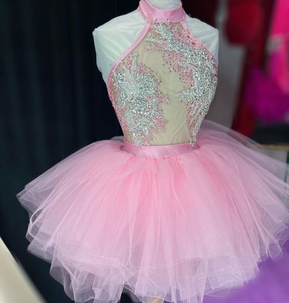 

2023 arabic aso ebi pink short prom dresses lace beaded crystals evening formal party second reception birthday engagement bridesmaid gowns, Black