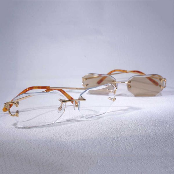 

vintage rimless pchromic sunglasses men eyewear women diamond cutting clear glasses metal frame new fashion factory sun glasses 70%off, White;black