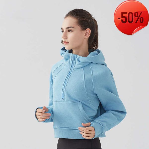 

lu-220 sports coat women's half zipper hoodie sweater loose versatile casual baseball suit running fitness yoga gym clothes jacket 2022, Gray