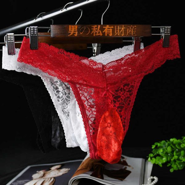 

underwear thong men's underwear jj set of silk stockings shorts transparent triangular lace wrapped eggs large passion pants, Black;brown