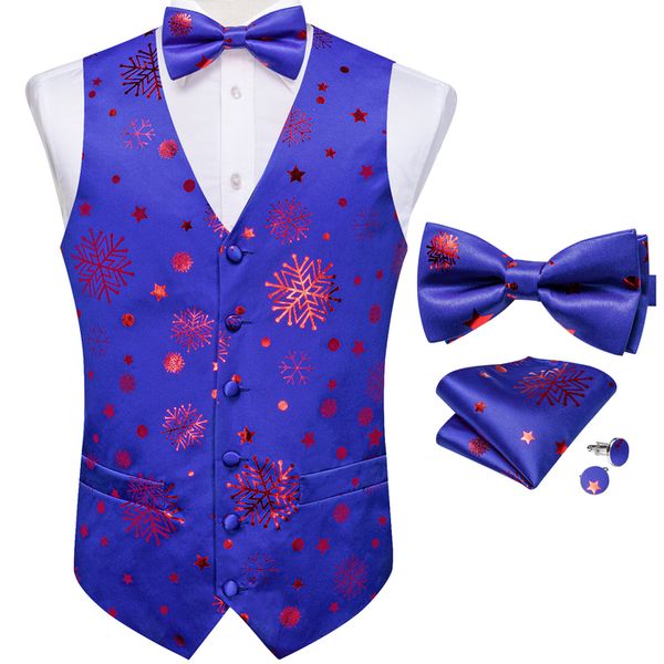 

men's vests men christmas vest purple blue waistcoat bowtie handkerchief cufflinks set for man accessories party snowflake 230222, Black;white