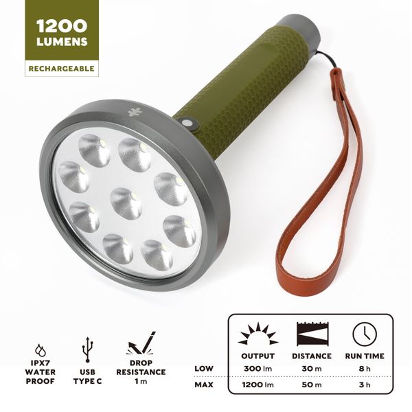 

swiss tech 1200 lumen led flashlight rechargeable battery compass