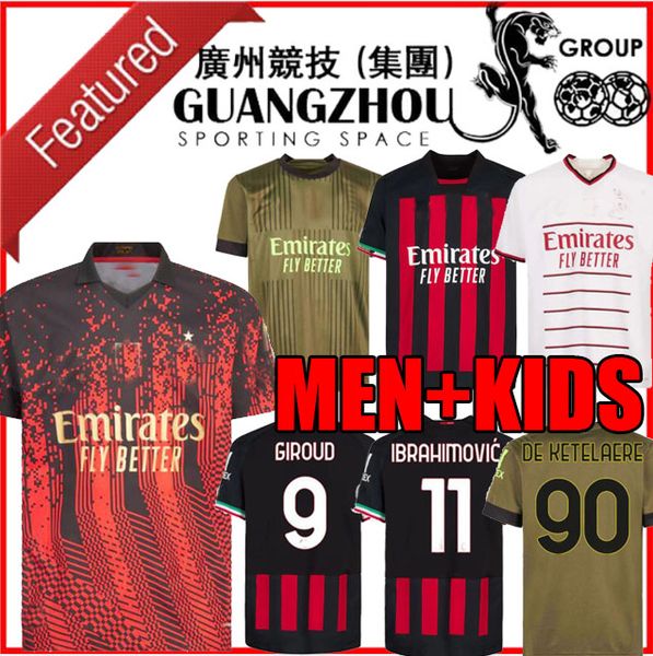 

22 23 4th ibrahimovic giroud soccer jerseys 2022 theo brahim tonali romagnoli r.leao s.castillejo kessie saelemaekers football shirt ac mila, Black;yellow