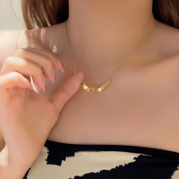 

titanium steel pendant necklaces female summer simple light luxury niche design sense clavicle chain ins cold wind choker pendant tide, Silver