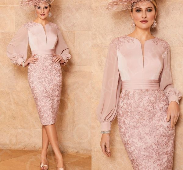 

elegant cloumn mother of the bride dress o-neck long puffy sleeves lace appliques tea length satin wedding guest gowns 2023 vestido de festa, Black;red