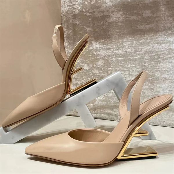 

dress shoes nude letter strange heel women pumps pointed toe high heels slingback wedding bride gladiator sandals ladies wedges 230223, Black