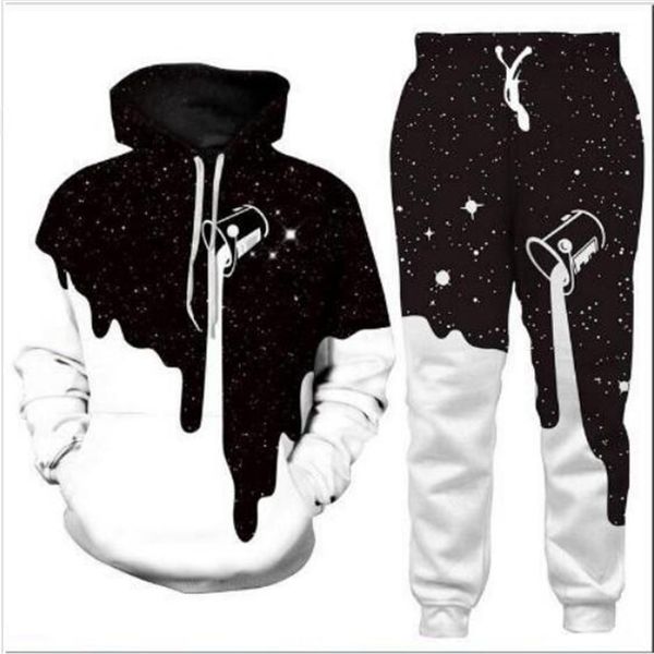 

new men womens space galaxy milk dripping funny 3d print fashion tracksuits crewneck hip hop sweatshirt and pants 2 pcs set hoodie308n, Gray
