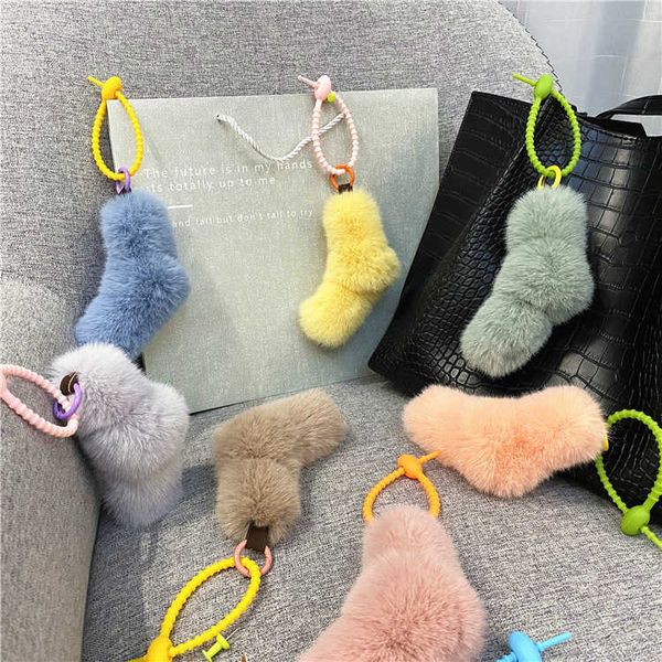 

key rings cute pendant girl candy color plush car key chain bag hanging phone case accessories gift lanyard for keys j230222, Slivery;golden
