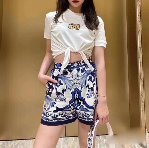 

booty shorts for women blue and white porcelain printed cotton fashion shorts, White;black