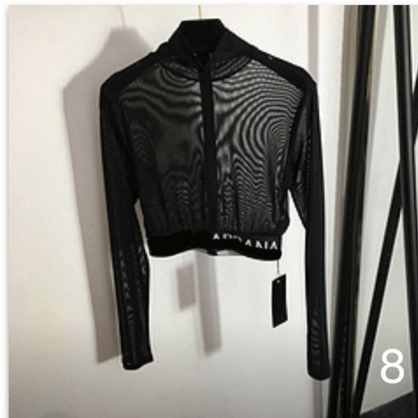 

23ss designer brand women high collar long-sleeved net yarn perspective womens clothing, White;black