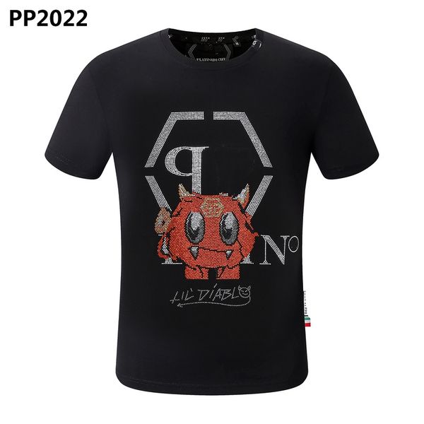 

new style phillip plain men t-shirt designer pp skull diamond t shirt short sleeve dollar brown bear brand o-neck skulls paris t-shirt pp po, White;black