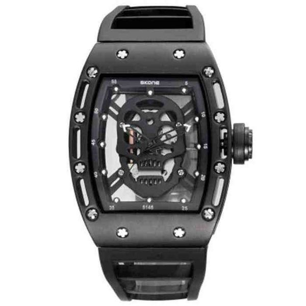 

luxury mens mechanics watch richa milles rhinestone skull hollowed out trendy personality wine barrel leisure fashion 2 xtyu, Black;brown