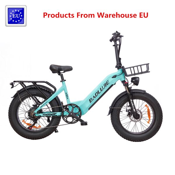 

eu stock electric bike foldable step-thru fat tier bike 20 inch 2023 version 48v 12ah removable battery 500w motor 35km/h dual brakes 65km m, Silver;blue