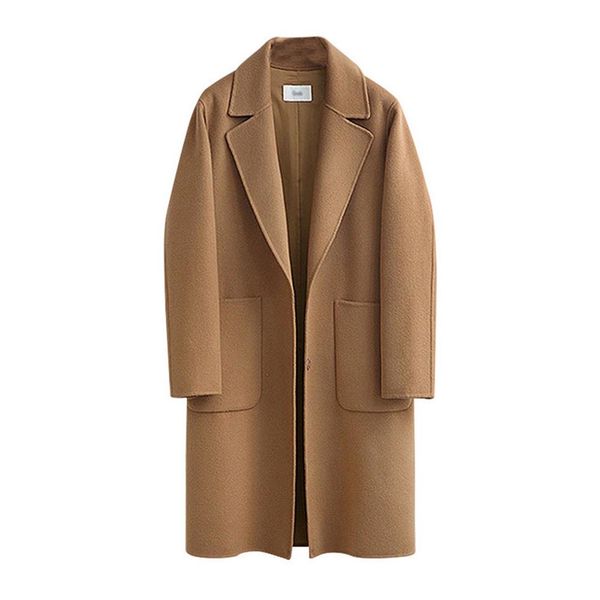 

women's jackets winter felt pea coat single breasted lapel collar long jacket mxl overcoats sleeve solid color nov99 230223, Black;brown