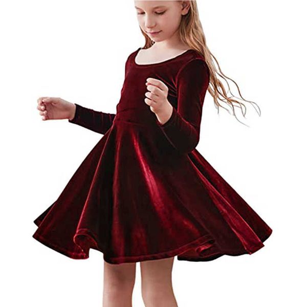 

girl's dresses new toddler girls winter autumn velvet twirl dresses long sleeve swing aline twirly skater dress clothing for 27 years z, Red;yellow