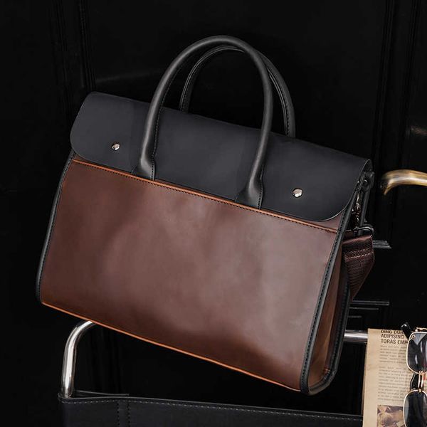 

briefcases men's briefcase horizontal handbag crazy horse pu leather business trip single shoulder document computer slant cross 230223