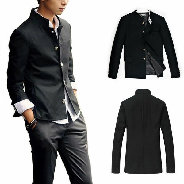 

men's suits blazers men single breasted grandad collar blazer japanese uniform school long sleeve solid color fashion spring autumn 230, White;black