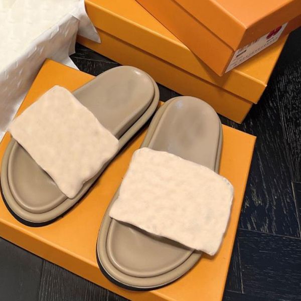 

platform designer slipper luxurious sandles pool pillow comfort mule slides platforms sandal for woman real leather summer shoe with box, Black