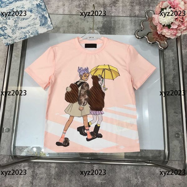 

luxury kids short sleeve baby t-shirt child clothing summer breathable round neck new figure holding umbrella size 100-150 cm, Blue