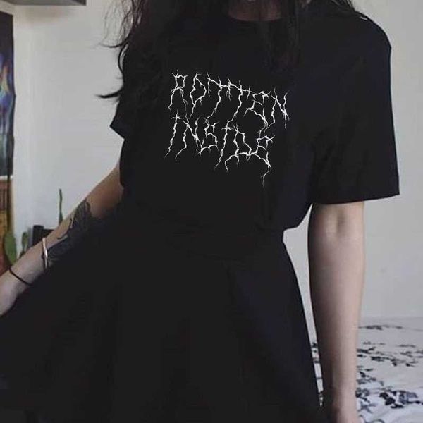 

women's t-shirt rotten inside letter printed gothic vintage women's alternative style dark gothic tee creepy cute grunge l230223, White