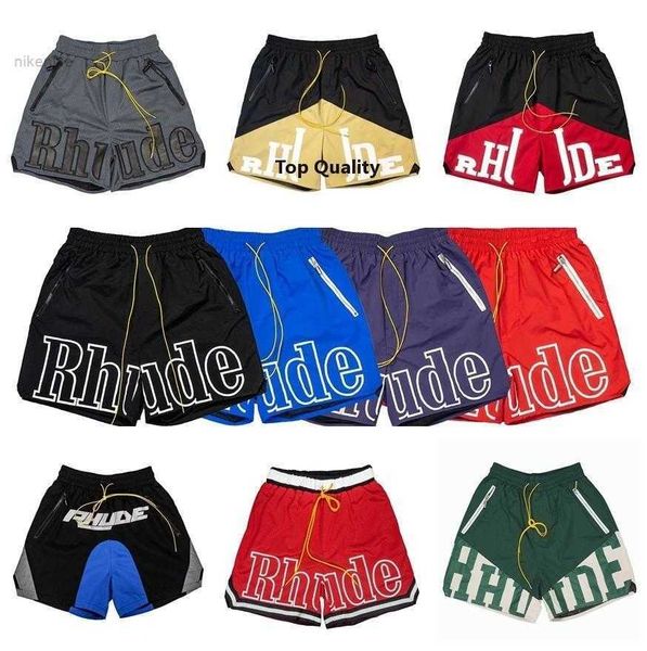 

2023 summer mensus rhude shorts fashion casual leathier knee leeose skateboard hop hop swim pants beach rhude pocket quality zipper short, White;black
