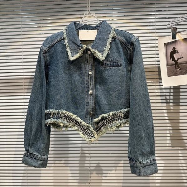 

women's jackets borvemays 2023 spring fashion trend lapel long sleeve singlebreasted patchwork personality street denim jacket women wz, Black;brown