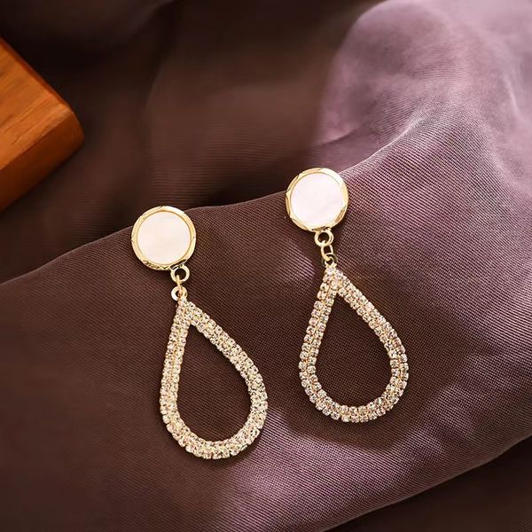 

korean version of online popular geometric full diamond earrings long personalized temperament fashion ol drop earrings design sense earring, Golden