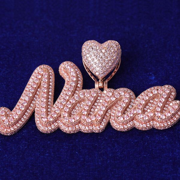 

new fashion diy custom name letter necklace gold plated bling cz cursive letters pendant necklace with 3mm 24inch rope chain for men women, Silver