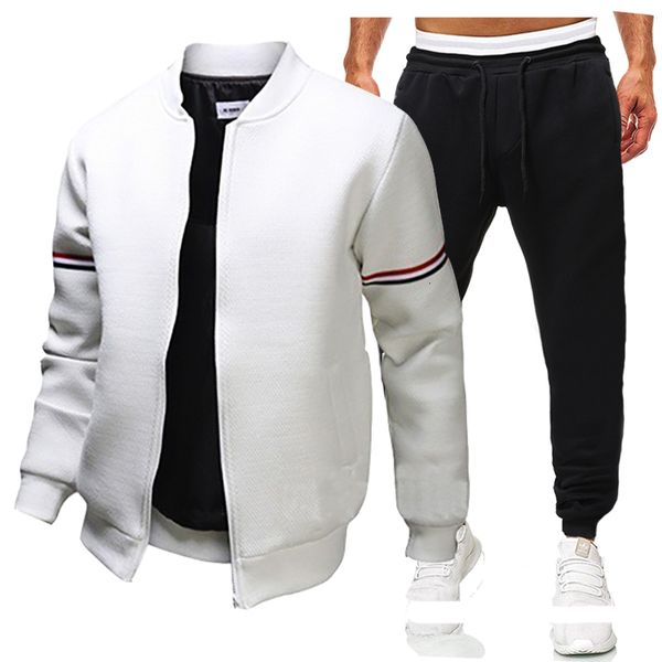

mens tracksuits jackets sweatpants male set arm stripes coat pants tracksuit casual sportswear clothing 230223, Gray