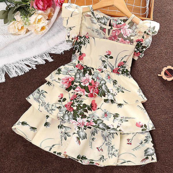 

girl's dresses kids casual dress for girls summer 2023 new toddler sleeveless oneck mesh floral print princess cake dress children clot, Red;yellow